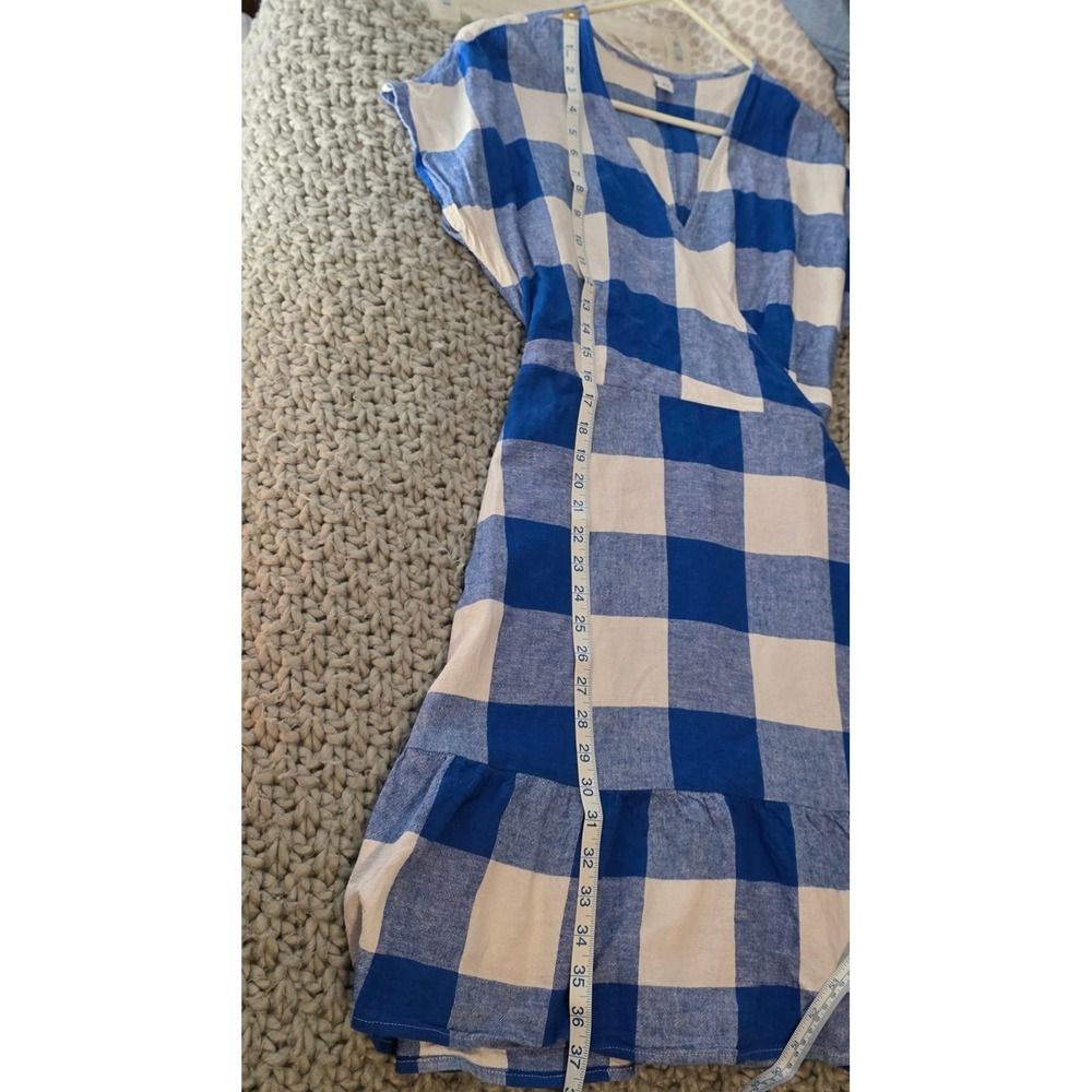 Old Navy Womens Wrap Dress Size Large Blue Gingham Linen Blend Ruffle Cottage - Picture 6 of 9